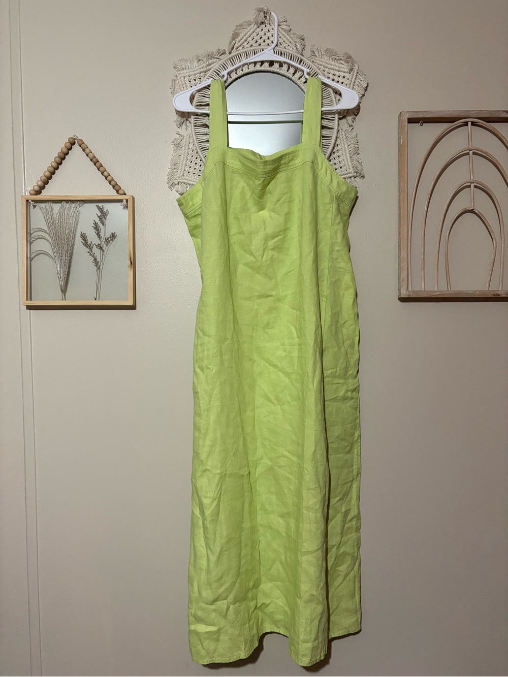 Eileen Fisher Honeydew 100%
Organic Linen Sleeveless
Square-Neck Midi Dress NWT